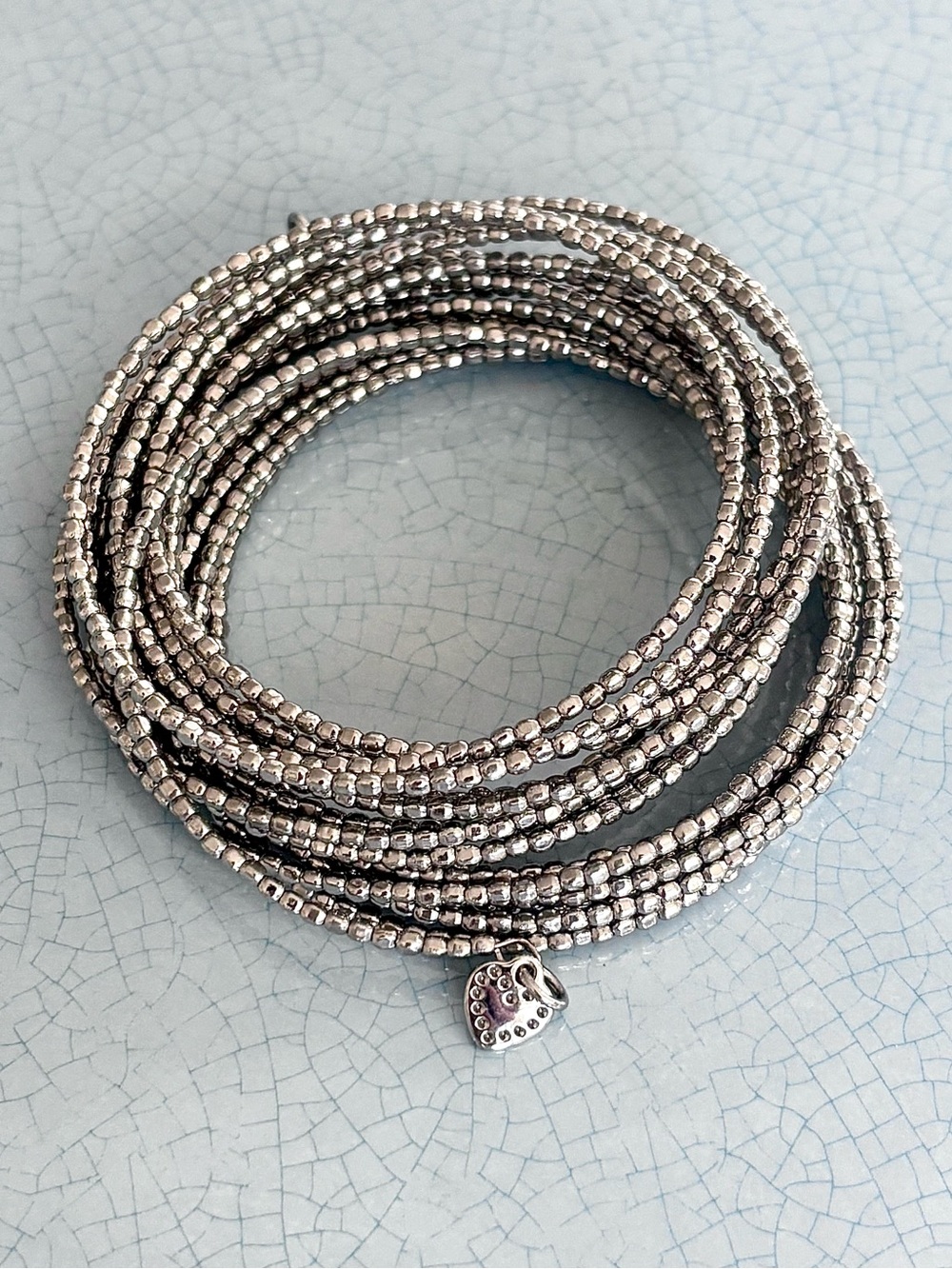 Stella & Dot Silver Bead Bardot Memory Wire Wrap Bracelet